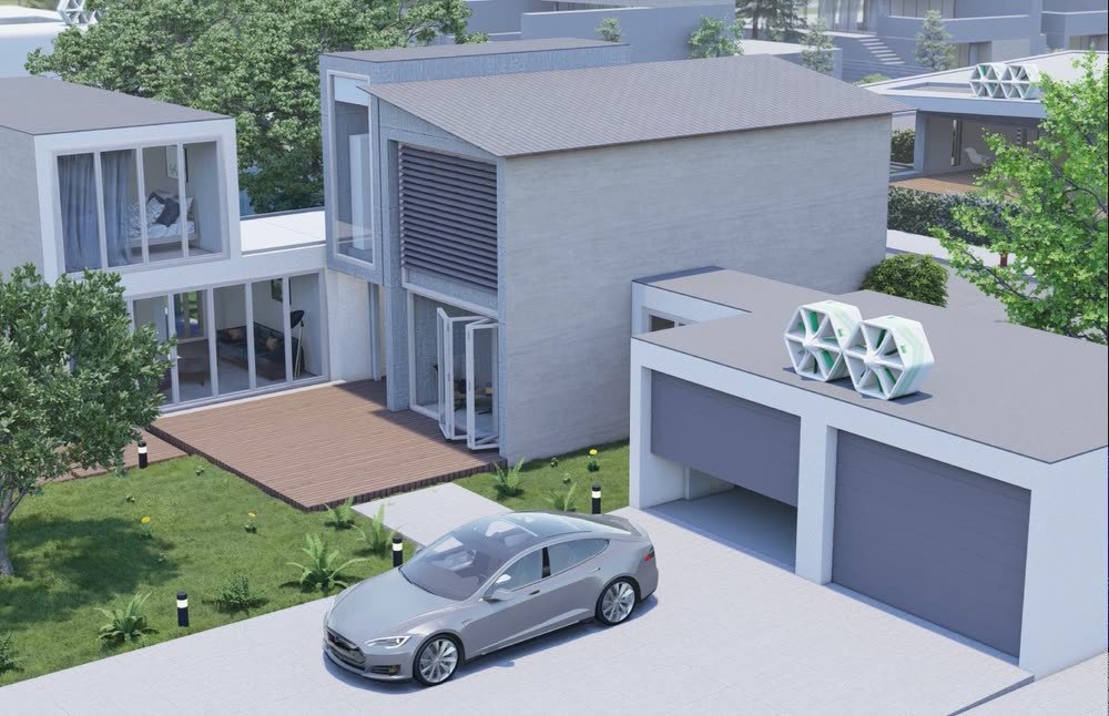Katrick Technologies – the units installed on a garage roof, visualisation