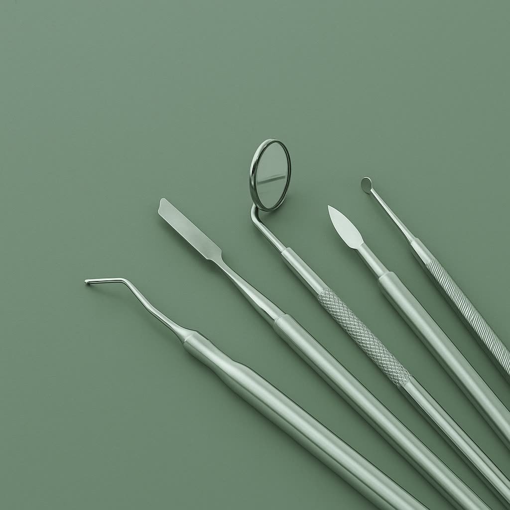 Spadenta – dental instruments arranged on sage green